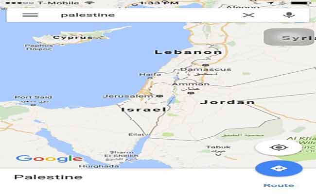 جوجل تستبدل اسم فلسطين بإسرائيل على خرائطها