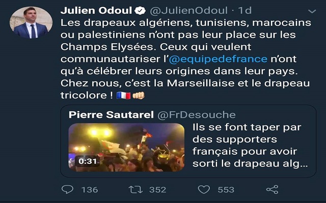 يا رخاص الفرنسيين لا يريدون رؤية أعلام الجزائر ولا يريدونكم أن تحتفلوا معهم