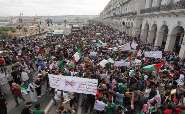 المواطنون الجزائريون بمختلف شرائحهم يخرجون للشارع نصرة لفلسطين  