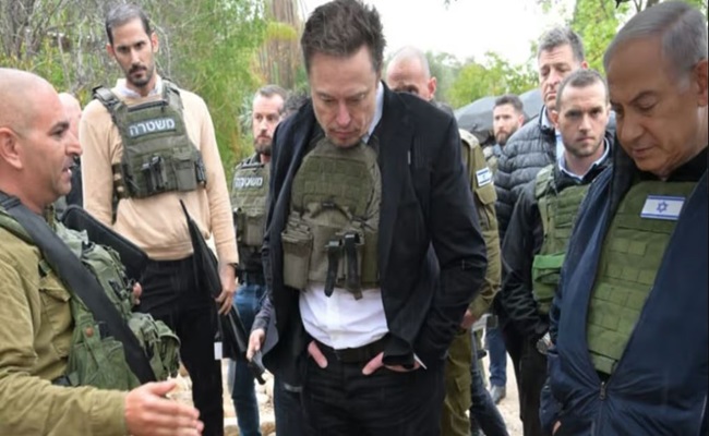 ماسك يرافق نتنياهو في زيارة لمستوطنة بغلاف غزة