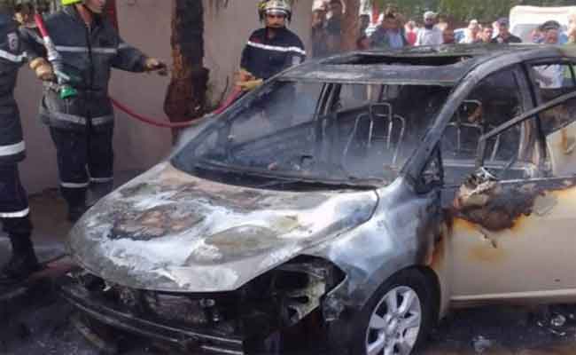 احتراق سيارة مركونة بالشلف